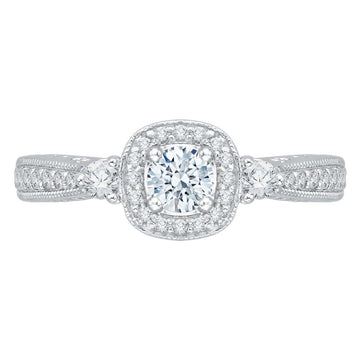 Round Diamond Halo Engagement Ring in 14K White Gold